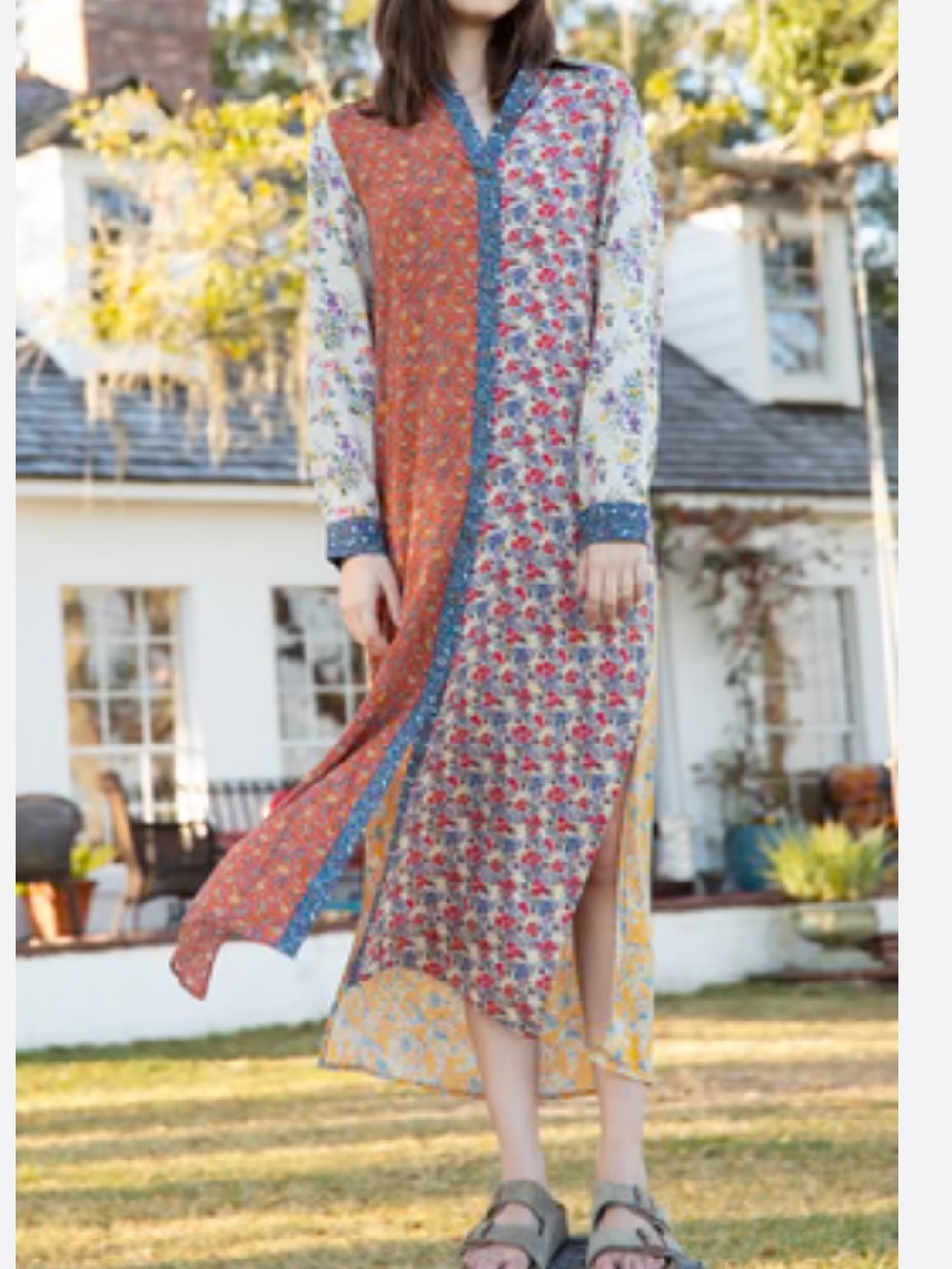 Natural Life Esme Floral Patchwork Maxi Shirt Dress